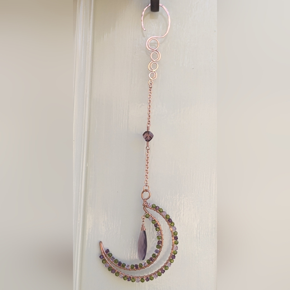 Window Prism Sparkly Copper Moon Ornament Swarovski Crystal Accents - Picture 13 of 14